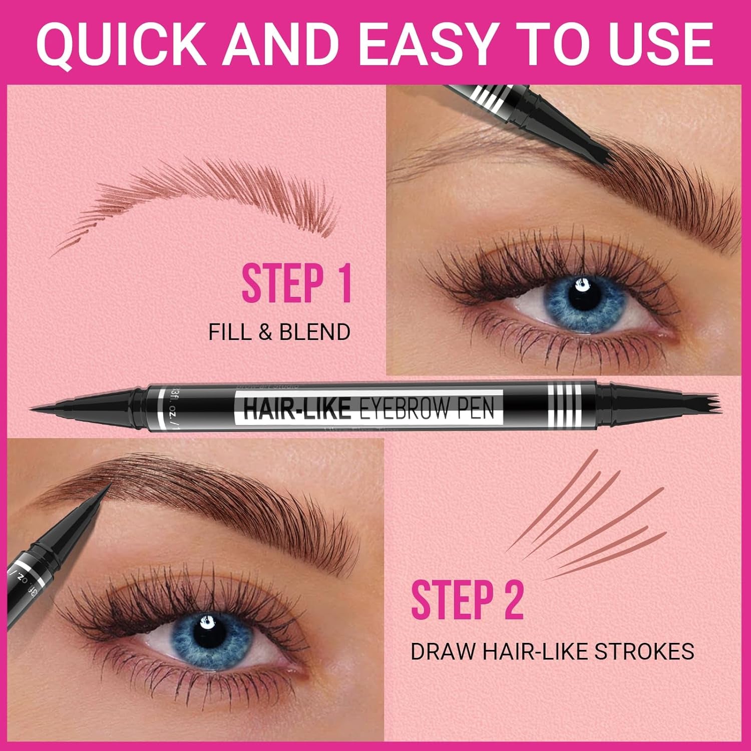 Microblading Eyebrow Pen – Dual-Ended 2-in-1 Eyebrow Pencil with 4-Fork Tip & Precision Brush for Natural, Long-Lasting Hair-Like Brows