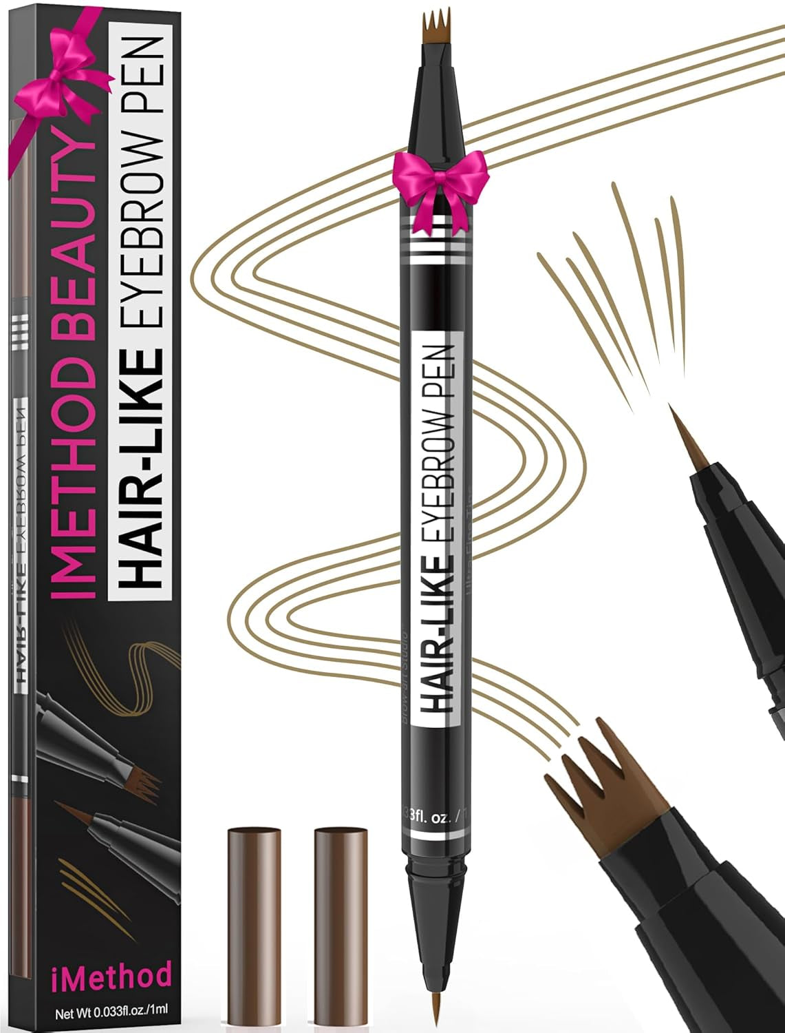 Microblading Eyebrow Pen – Dual-Ended 2-in-1 Eyebrow Pencil with 4-Fork Tip & Precision Brush for Natural, Long-Lasting Hair-Like Brows