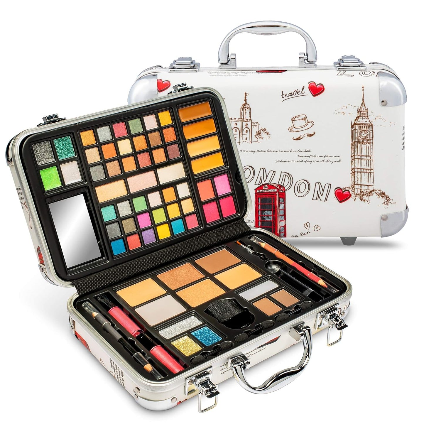 All-in-One Makeup Kit Gift Set – 41 Eyeshadows, 7 Glitters, Lip & Eye Pencils, Lipsticks, Blush, Concealers, Bronzers & Mirror